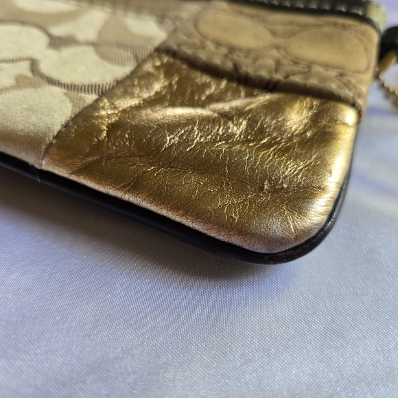 Coach Gold and Tan Patchwork Wristlet - Picture 4 of 12